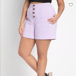 Eloquii High Hise Button Fly Shorts — Lavendar/Purple